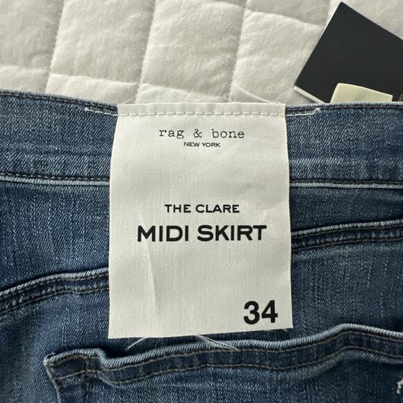 Rag & Bone Skirt Womens 34 Denim Clare Midi Front Slit Medium Wash Casual Boho - Picture 7 of 12